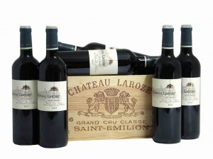 Caisse bois de 6 bouteilles de Château Laroze, vins de Bordeaux