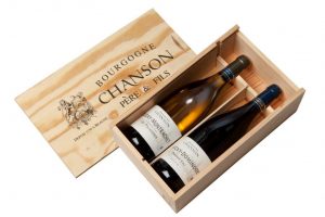 Vins de Bourgogne Domaine Chanson coffret cadeau caisse bois de deux bouteilles 